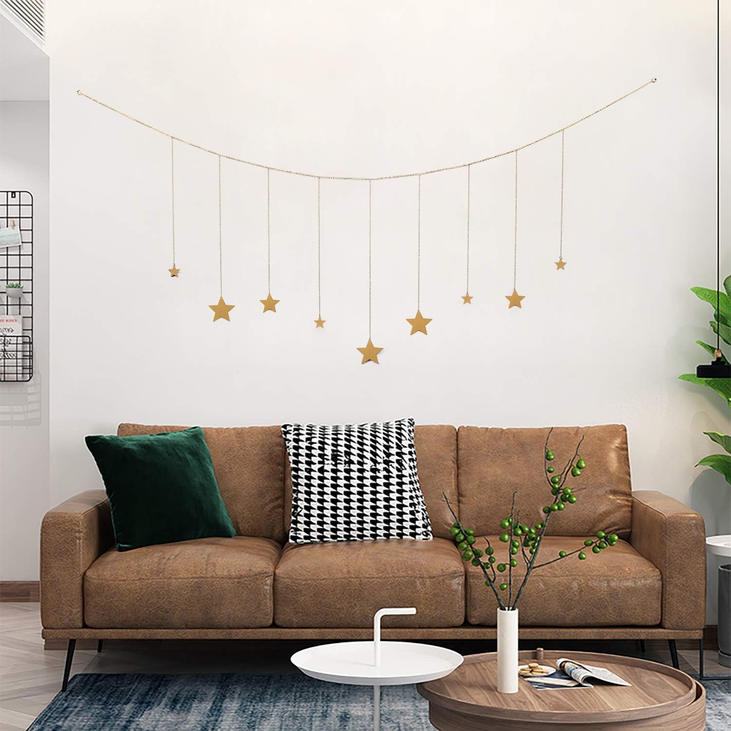 OCIOLI Stars Garland with Chains Boho Hanging Ornaments Art Room Decor for Wedding Home Office Nursery Room Dorm (Gold Stars)