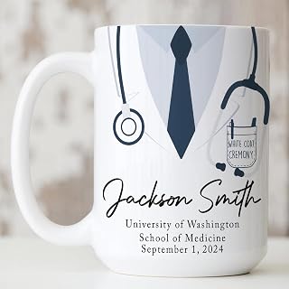Custom White Coat Mug 11oz 15oz, Personalized White Coat Ceremony Gifts, Unique Medical School Graduation Gifts, Novelty Future Doctor Coffee Mug, Med School Graduation Gift For Friend Family