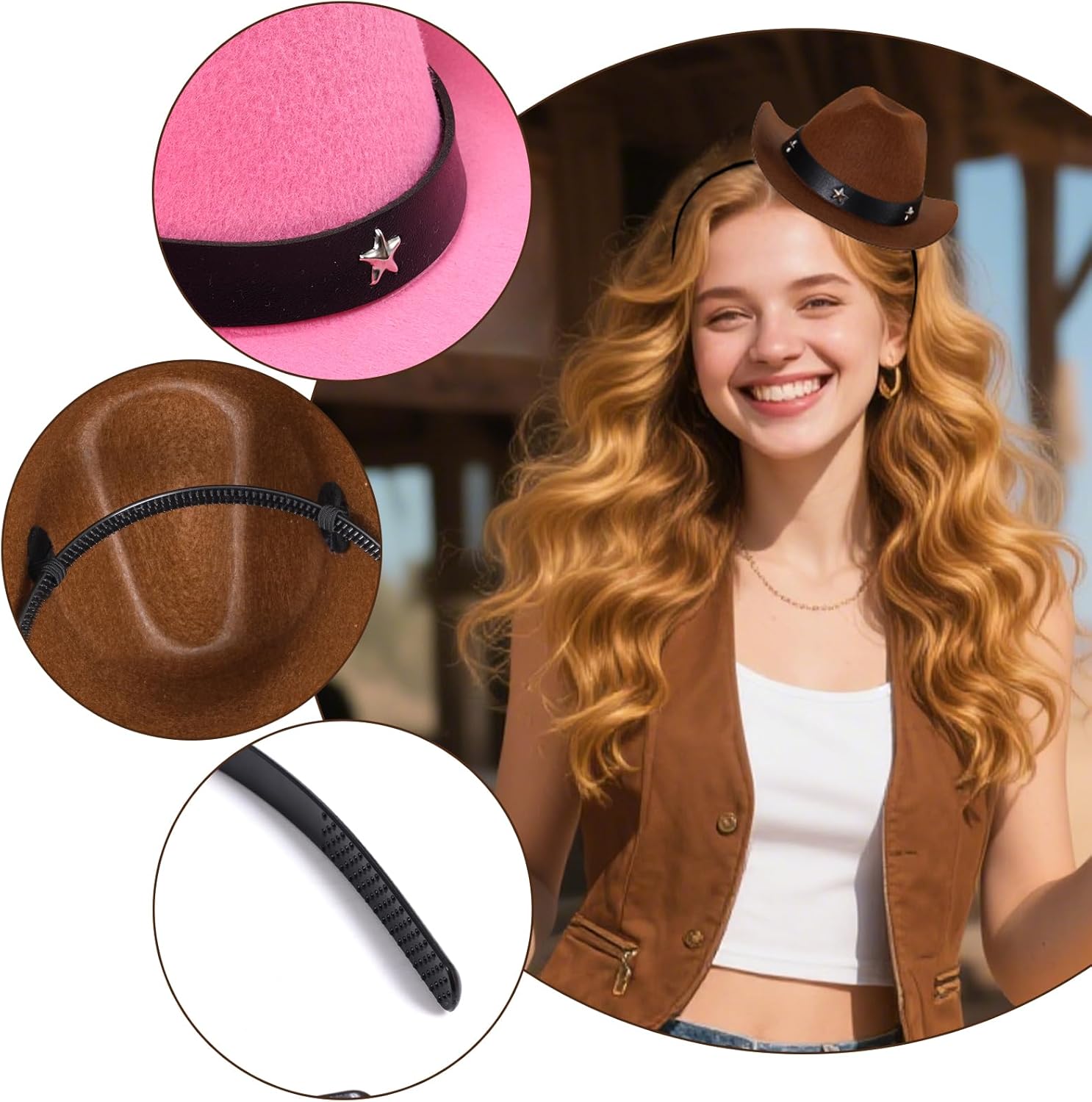 Cowgirl Hat Headband Mini Cowboy Hat Headband for Women Western Cowgirl Accessories Halloween Cowboy Party