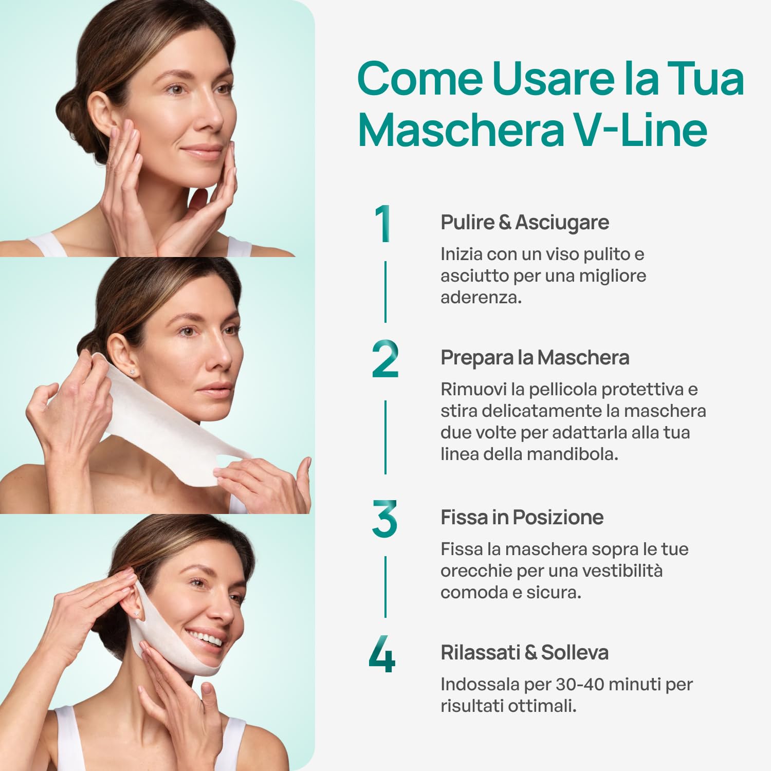 PLANTIFIQUE Doppio Mento Cintura Viso V-Line | Maschere Rassodanti per un Contorno Viso Scolpito e Tonico | Soluzione Naturale per un Aspetto Giovane e Fresco | 20 Maschere