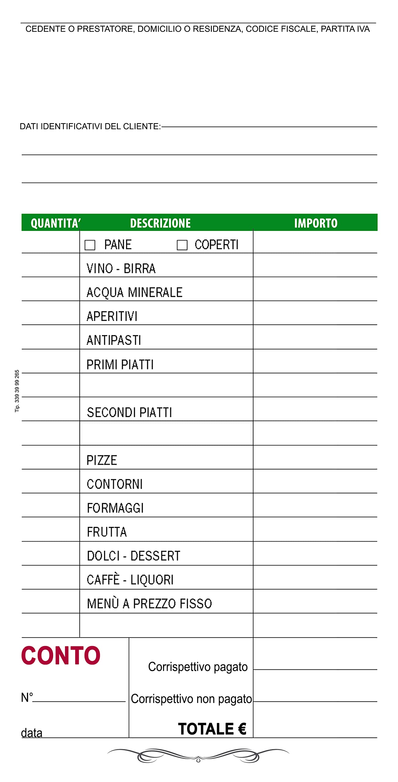 Blocchetti Comande Ristorante Pizzeria 50 Blocchi da 50 Fogli - Conti Personalizzabili per Bar Pub - Carta Naturale 10x21cm Personalizzazione Gratis - Made in Italy MC Grafiche