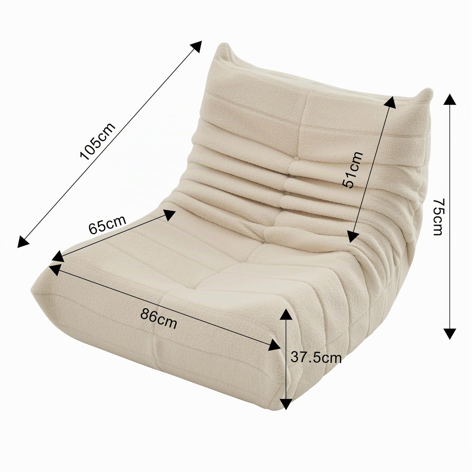 Puff Bean Bag Chair con Relleno Puf para Dormitorio y Salón Cómodo Uso en el Salón, Oficina o Café (Beige)