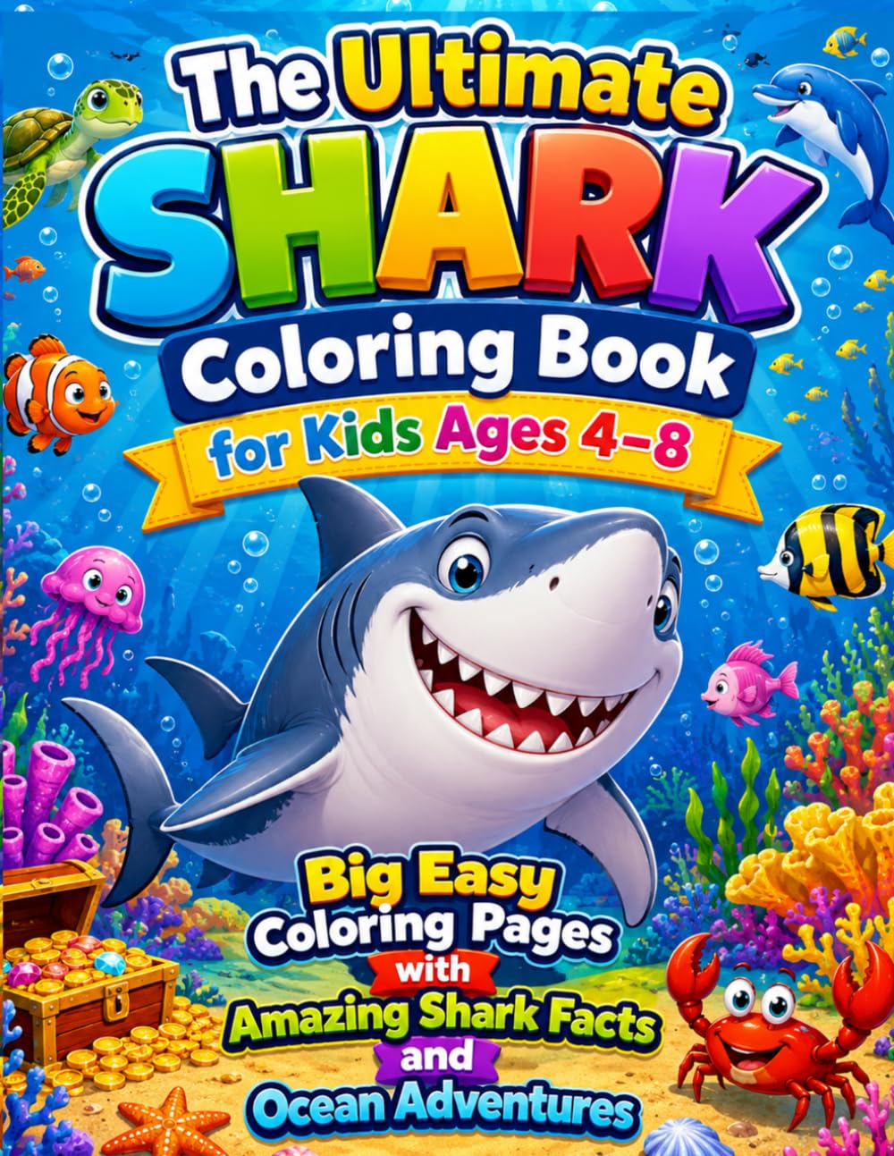 The Ultimate Shark Coloring Book for Kids Ages 4–8: Big Easy Coloring Pages with Amazing Shark Facts and Ocean Adventures