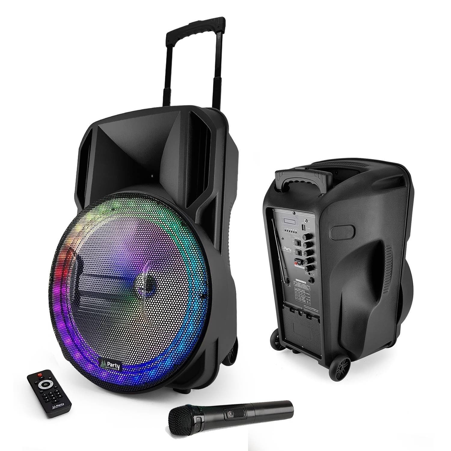 Enceinte Sono Portable Batterie 800W - 15" à LED RGB - USB/Micro SD/BT/FM + Micro VHF + Tél