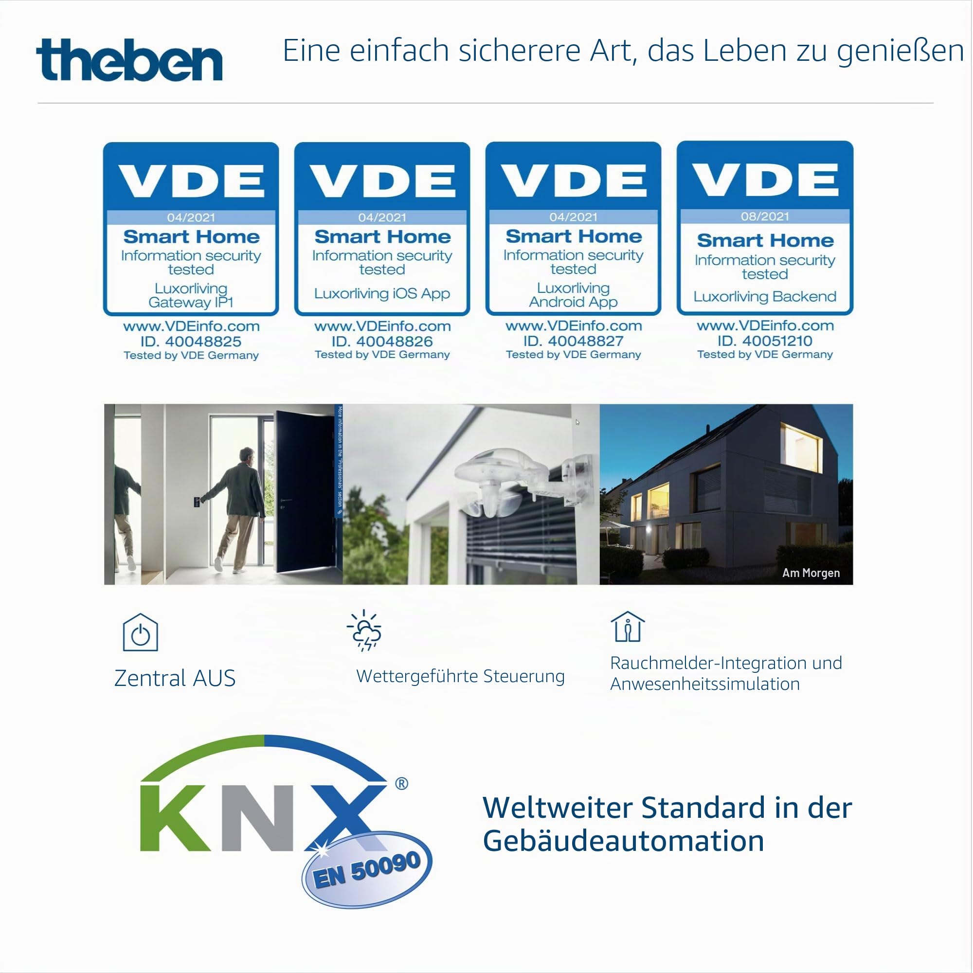 Theben 4800520 LUXORliving S1 Unterputz-Schaltaktor 1-fach | UP, 2 Binäreingänge, Schließer-/Öffner-Kontakt, Schalten, Verzögerung, Impuls, Temperaturüberwachung integriert
