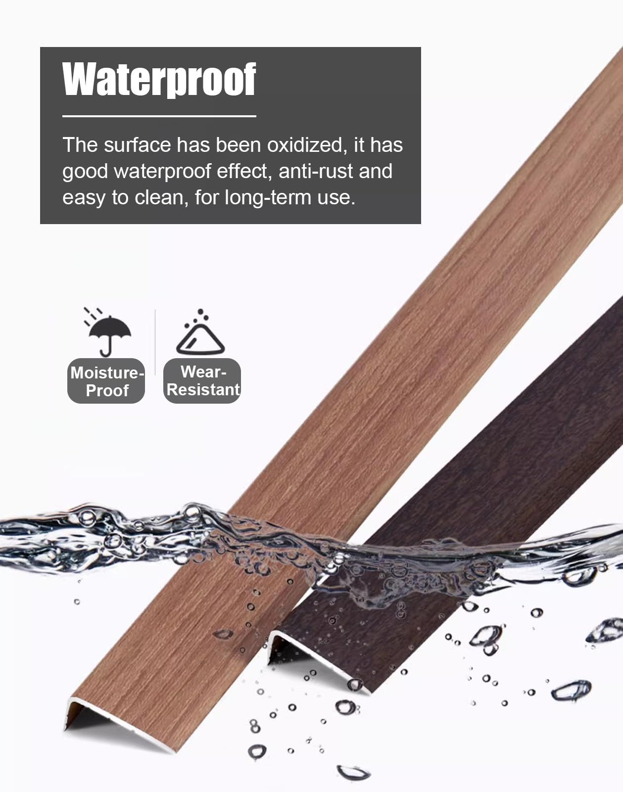 Vibeo Perfil de Transición Aluminio Borde de Escalera Veta de Madera, Neutral de Escalera en Forma de L Escaleras, Banda de Transición de Suelo Protectores de Esquinas(Style D)