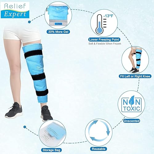 Miniatura 4 de Relief Expert Bolsa de hielo grande para piernas, rodilla, cadera, envoltura de gel reutilizable para fatiga muscular, compresa fría calmante para