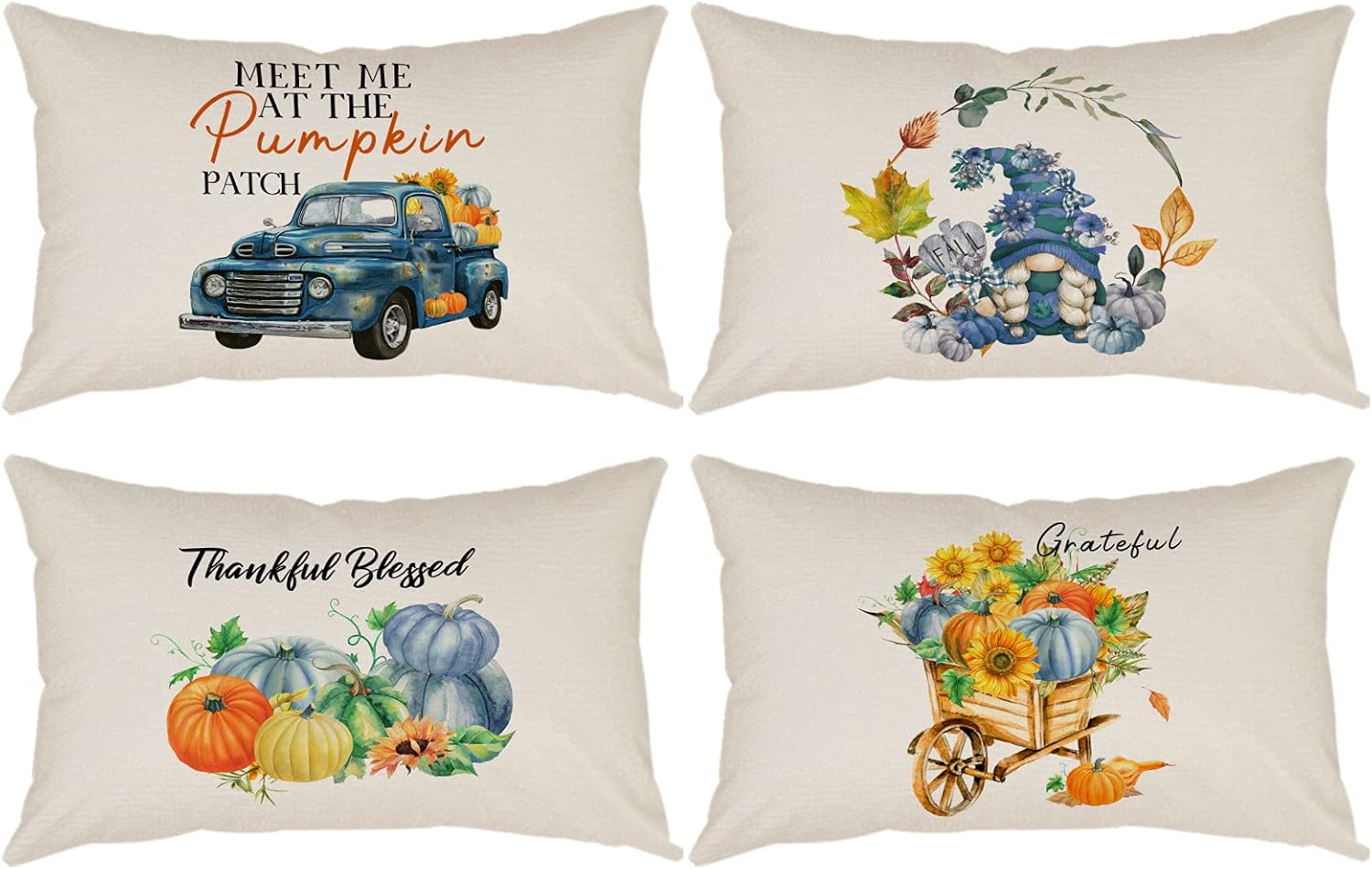 YeeJu Fall Throw Pillow Covers 26x26 Set of 4 Thanksgiving Pumpkin Pillow Covers Farmhouse Orange Autumn Pillow Case Sunflower Cushion Covers Outdoor Sofa Couch Home Decorations 26 Inch