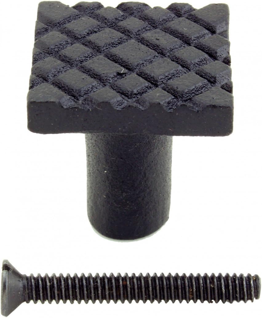 Renovators Supply Manufacturing Black Wrought Iron Cabinet Knob Pull Square Diamond Grid with Hardware Set of 10