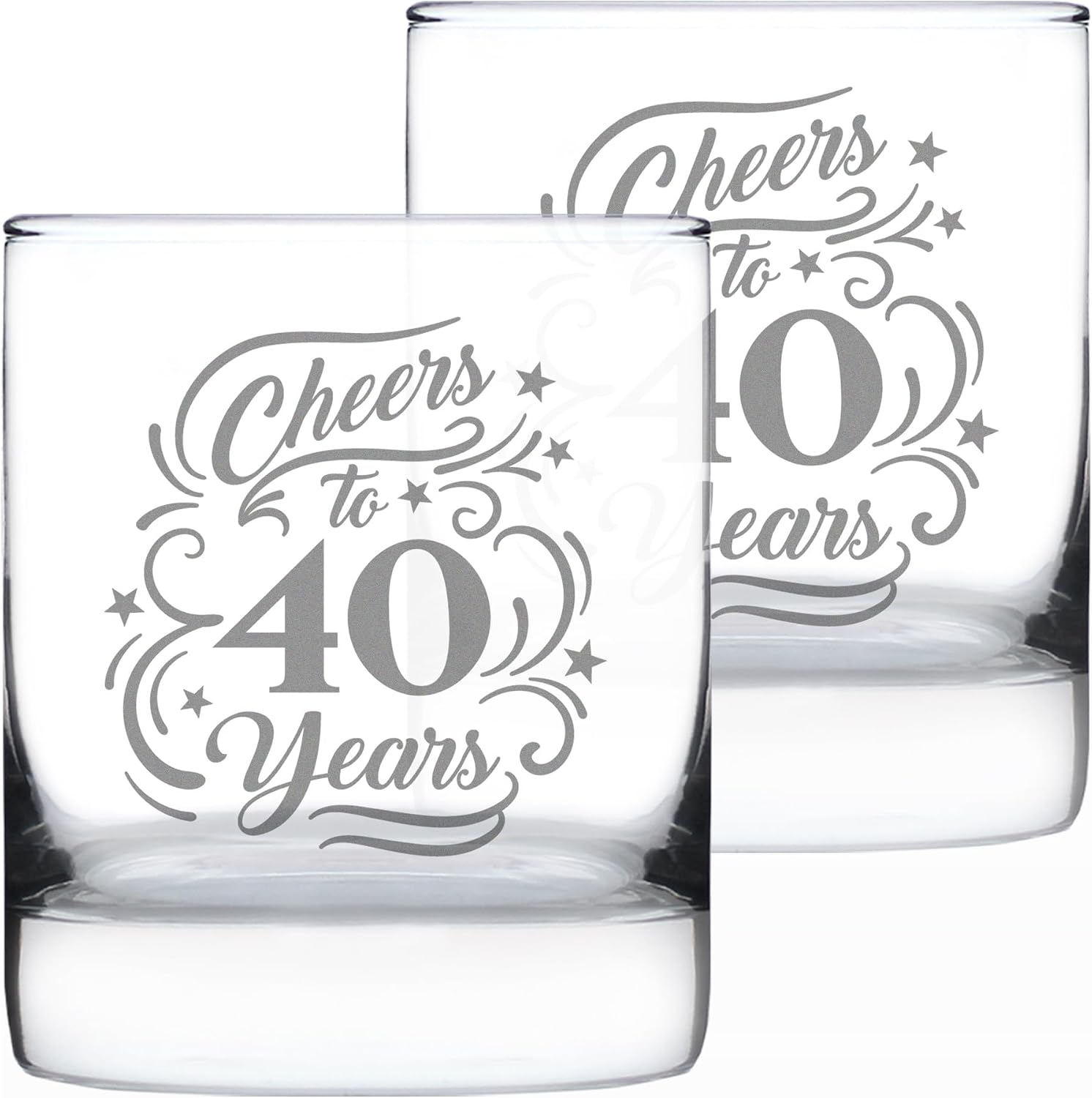 Bevvee Cheers to 40 Years - Whiskey Rocks Glass Gifts for Women & Men - 40th Anniversary Party Decor - Set of 2-10.25 Oz Glasses