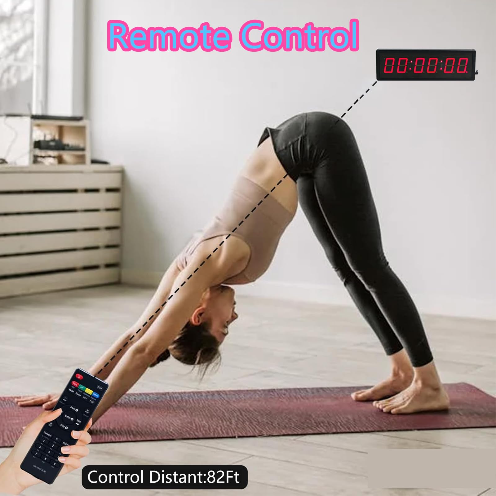 Temporizador de intervalo LED, temporizador de gimnasio con pantalla de 2.3 pulgadas, 3 niveles de brillo, conmutable de 12/24 horas, cuenta regresiva/cuenta arriba/cronómetro, para entrenamientos en