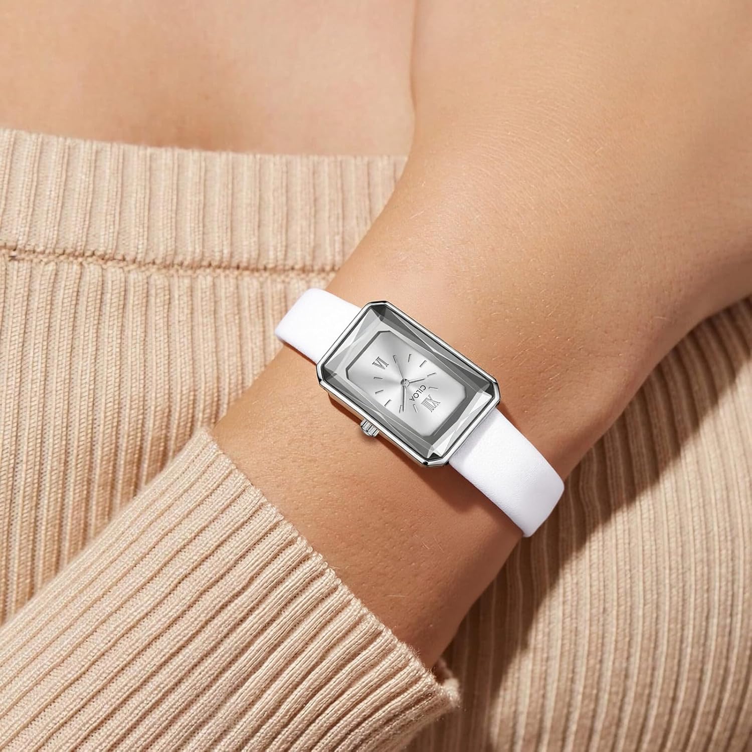 CILOA Gold Watches for Women with Vintage Rectangular Case, Brown Roman Dial, Two-Tone Stainless Steel Watch Band, Water Resistant, Adjustment Tool Included - Image 4