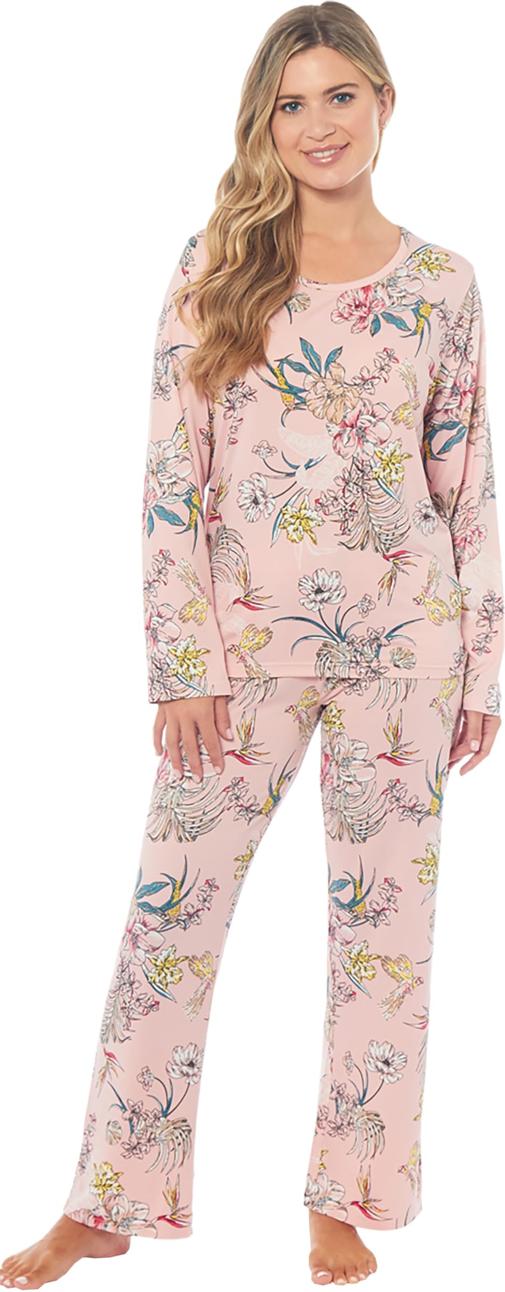 Kate Morgan Women's Pink Floral Lightweight Cosy Pyjamas Loungewear Sets Pjs | Nightwear Sleepwear For (Uk, Alpha, Xl, Regular, Regular, )