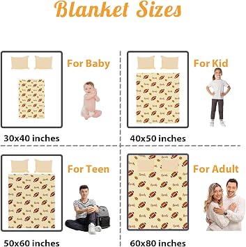 Custom Name Football Blanket - Personalized Names Soft Plush Flannel Throw Blankets for Baby Kids Teen Boys Girls Holidays Birthdays Gifts Color14