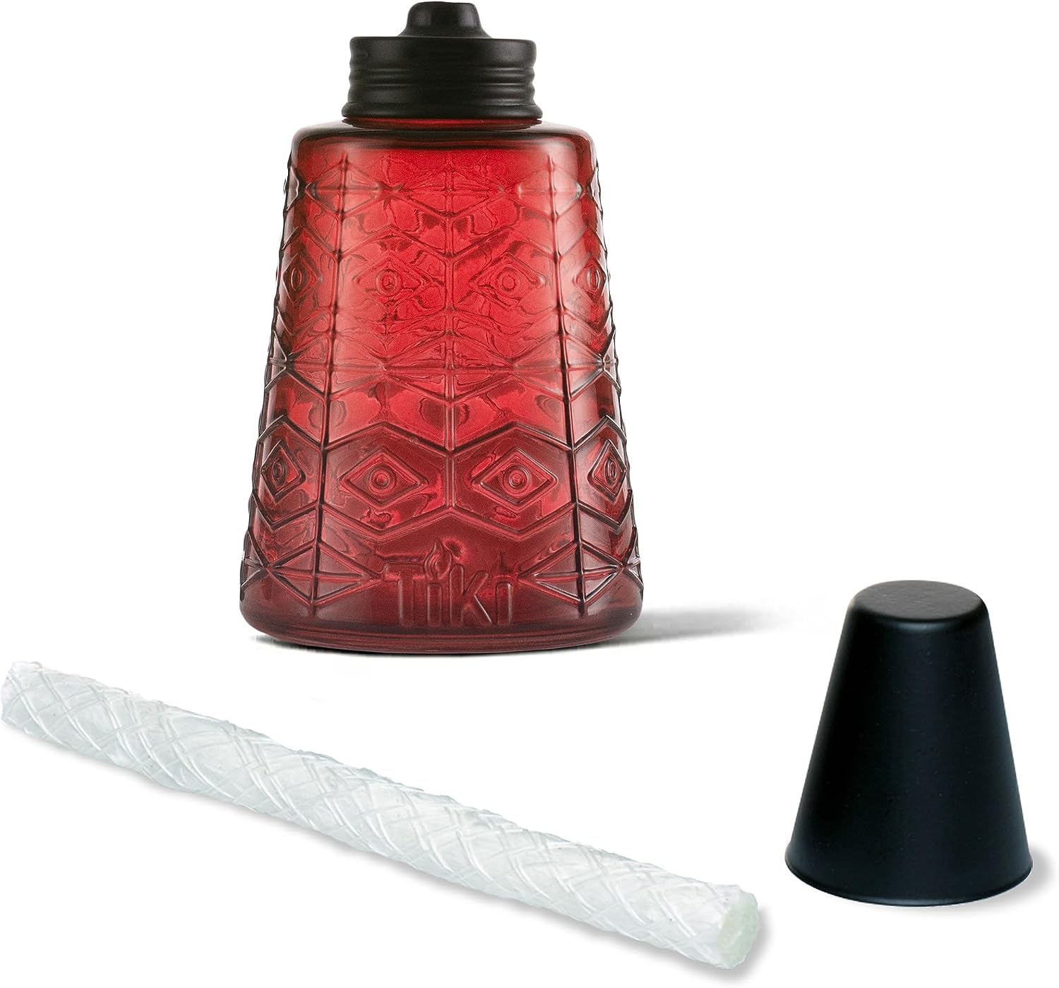 TIKI Molded Glass Decorative Tabletop Torches (Set of 3) – Red, White & Blue Outdoor Lighting for Lawn, Patio & Garden | Weather-Resistant | Includes Long-Lasting Wick & Snuffer