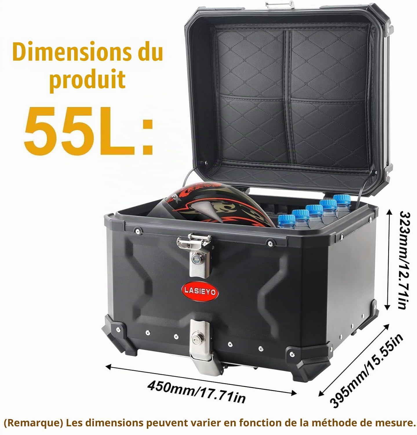 NCONCO 55L Top Case pour Moto, Aluminium Étanche Coffre à Bagages Universel avec Serrure de sécurité pour Le Rangement du Casque, Étanchéité IP68 (Noir 55L)