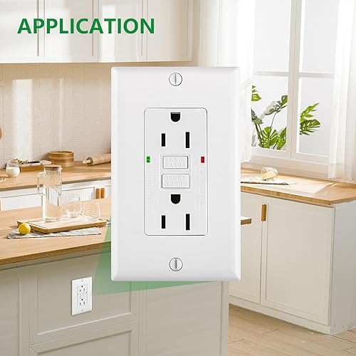Vista 6 de Wengart GFCI Outlet Non_Tamper Resistant, 120V AC 15AmpLED Indicador, Falla de tierra eléctrica con placas de pared y tornillos decorativos