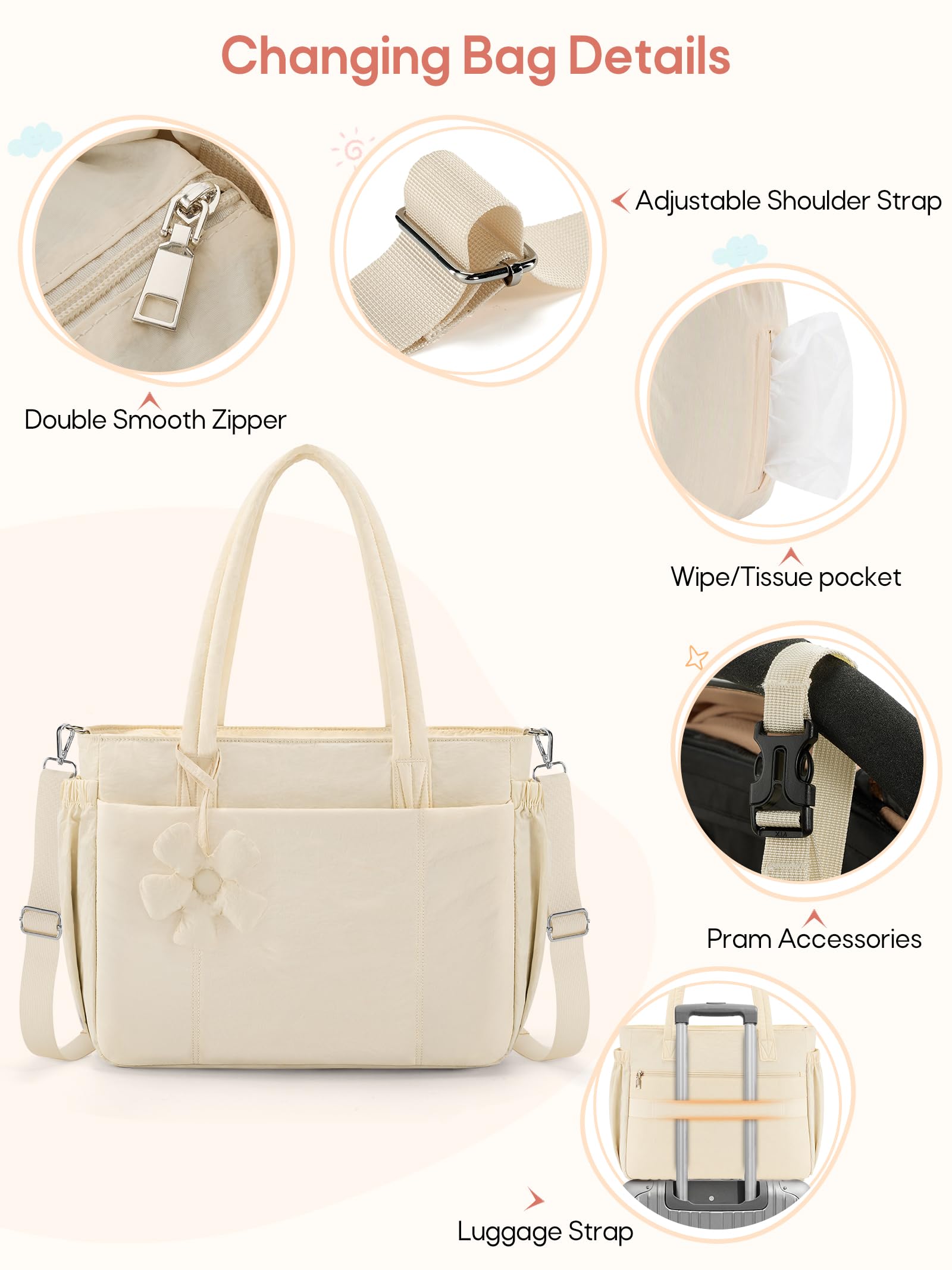 RAINSMORE Sac a Langer Bébé Grand avec Tapis à Langer Portable