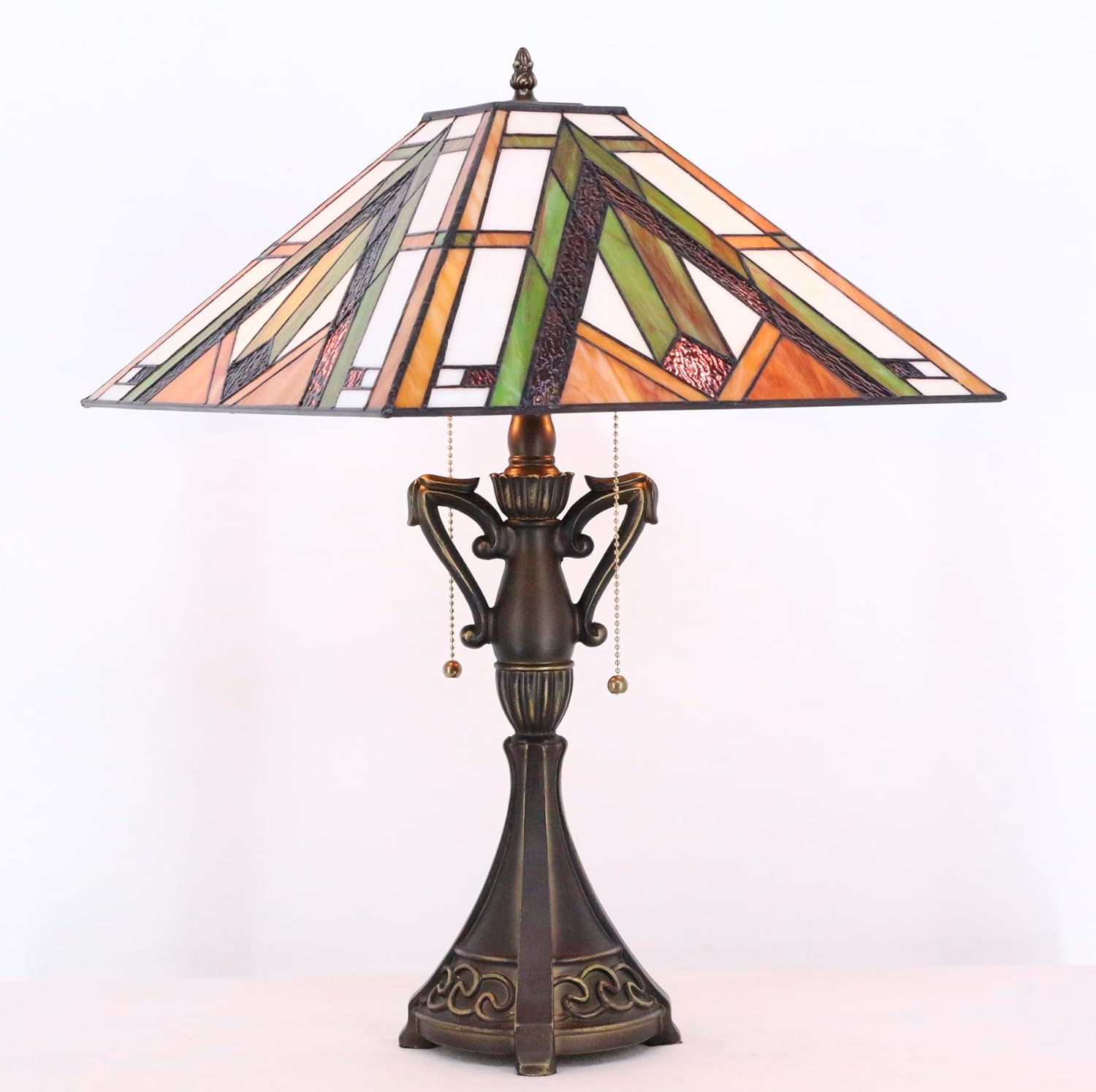 Tiffany Table Lamp Stained Glass Bronze Mission Style Desk Reading Light 16X16X24 Inch for Bedroom Living Room Home Office