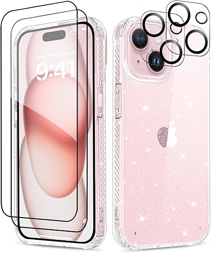 Miniatura 159 de MIODIK Funda compatible con iPhone 13 Pro, con protector de pantalla + protector de lente de cámara, funda protectora de purpurina transparente