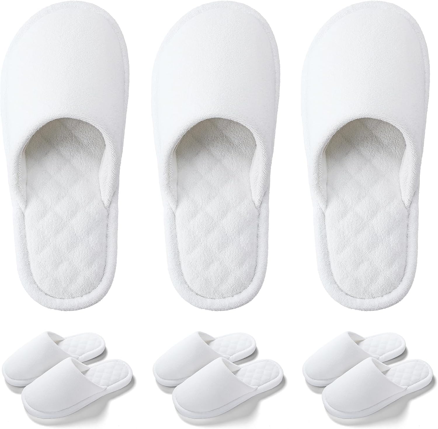 3 Pairs Closed-Toe Cotton Terry House Slippers, Comfortable Washable Indoor Slippers for Women, Portable Foldable for Guest, Travel, Hotel and Spa