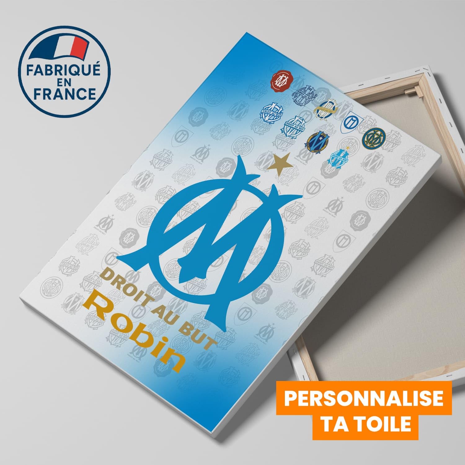 OneTrophy Toile personnalisable Olympique de Marseille – 50x40 cm | Produit Sous Licence Officielle OM | Prénom personnalisé | Décoration Murale Supporter | Fabriqué en France – Idée Cadeau Foot