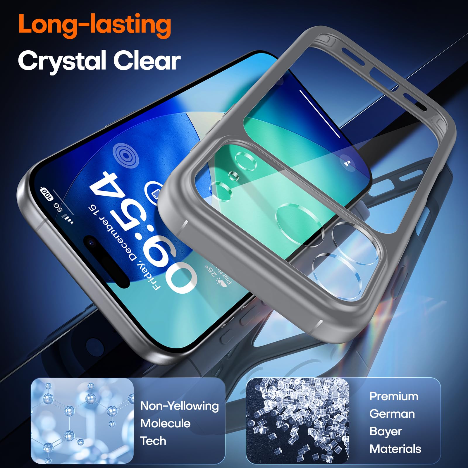 TAURI Coque pour iPhone 17 Pro avec Verre Trempé,Protection Totale de la Caméra, Protection Militaire, Coque Bumper Transparente Antichoc - Gris