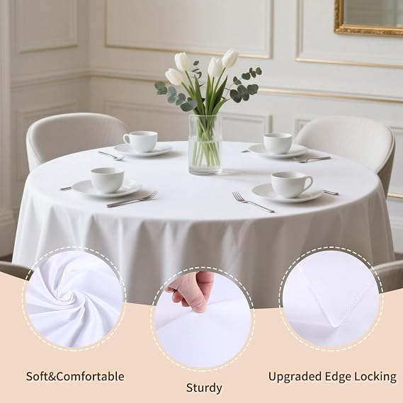 White Round Table Cloths 90 Inch White Polyester Table Cloths 2 Packs Wrinkle Resistant and Washable Tablecloth Polyester Fabric Table Cloth Round Cover for Party Wedding Banquet