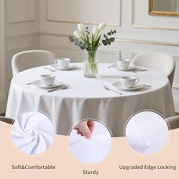 White Round Table Cloths 90 Inch White Polyester Table Cloths 2 Packs Wrinkle Resistant and Washable Tablecloth Polyester Fabric Table Cloth Round Cover for Party Wedding Banquet