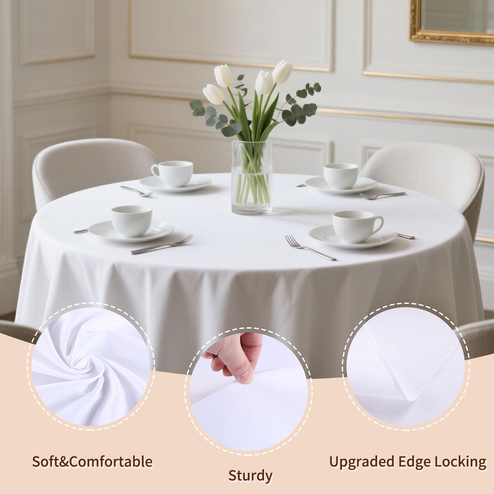 Samtress weiße runde Tischdecken 90 Zoll weiße Polyester-Tischdecken 2er-Pack knitterfreie und waschbare Tischdecke aus Polyestergewebe runde Tischdecke für Partys, Hochzeiten und Bankette Küche, Haushalt & Wohnen