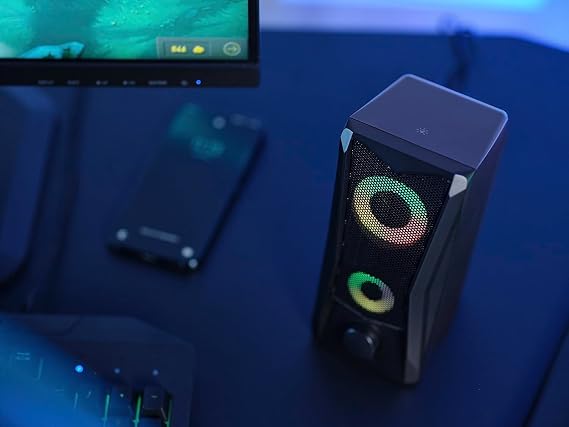 Trust Gaming GXT 606B Javv Altavoces PC Gaming 2.0 con Iluminación RGB, 12W (6W RMS), Alimentación USB, Jack 3,5 mm, Altavoz Estéreo, Sistema de Altavoces para Ordenador, Portátil - Negro