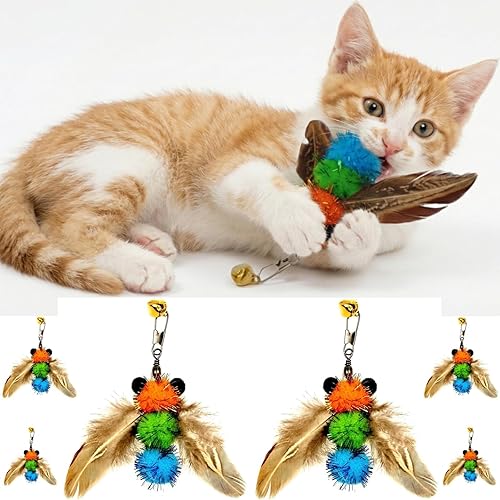 Miniatura 8 de Paquete de 12 repuestos de juguete de plumas para gatos con campanas, repuesto de plumas naturales para juguetes interactivos, accesorios de varita