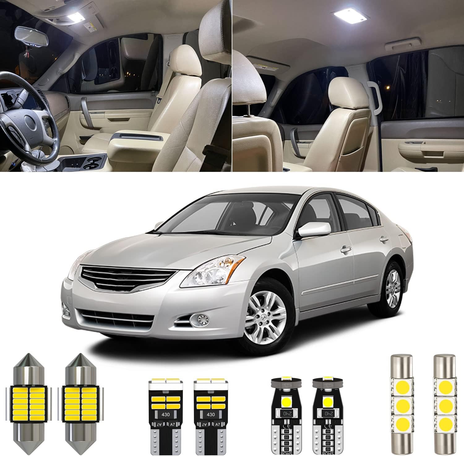 Xpismii 14 Piece 6000K White Altima Interior LED Light Kit Package Replacement for Nissan Altima 2007 2008 2009 2010 2011 2012, with Placement Diagram and Install Tool