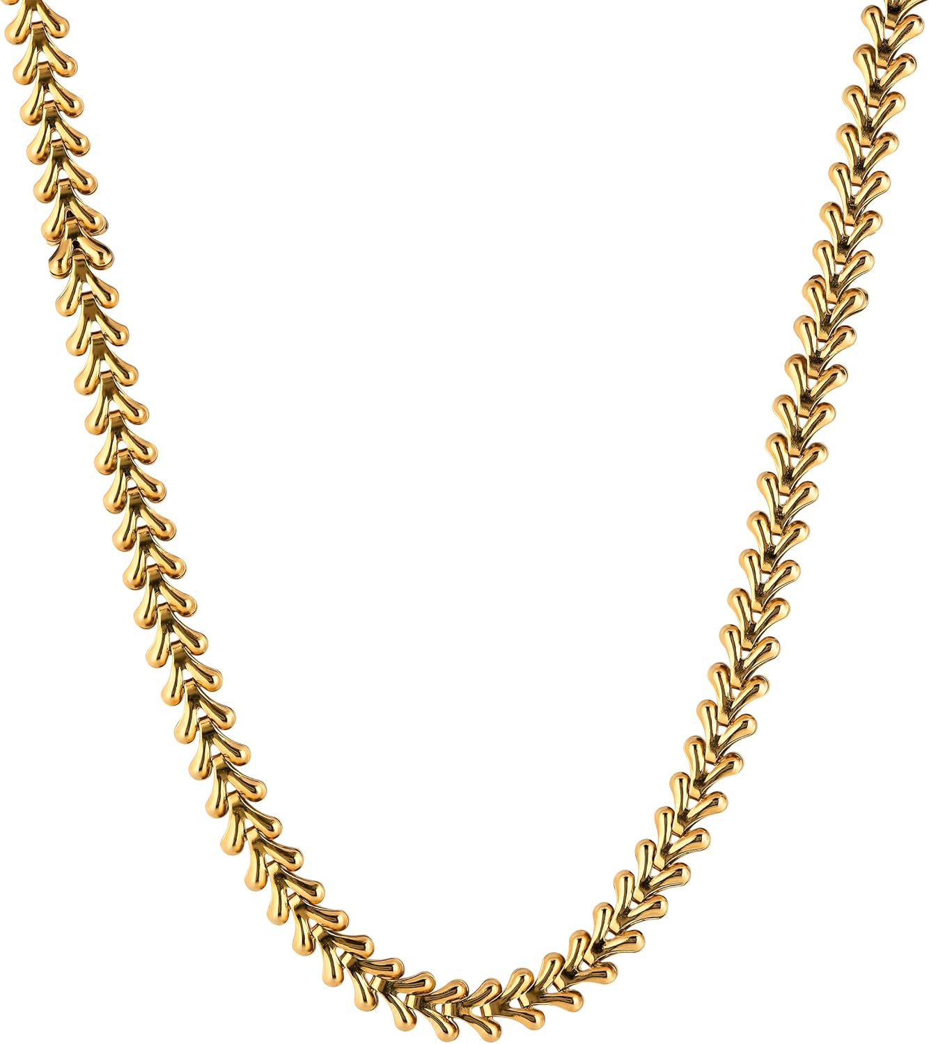 Gold Chevron Necklace, 14K Gold Plated Stainless Steel, Hypoallergenic, Non Tarnish, Vintage Style Dainty Collar Choker Chain Necklace, Waterproof Jewelry for Women