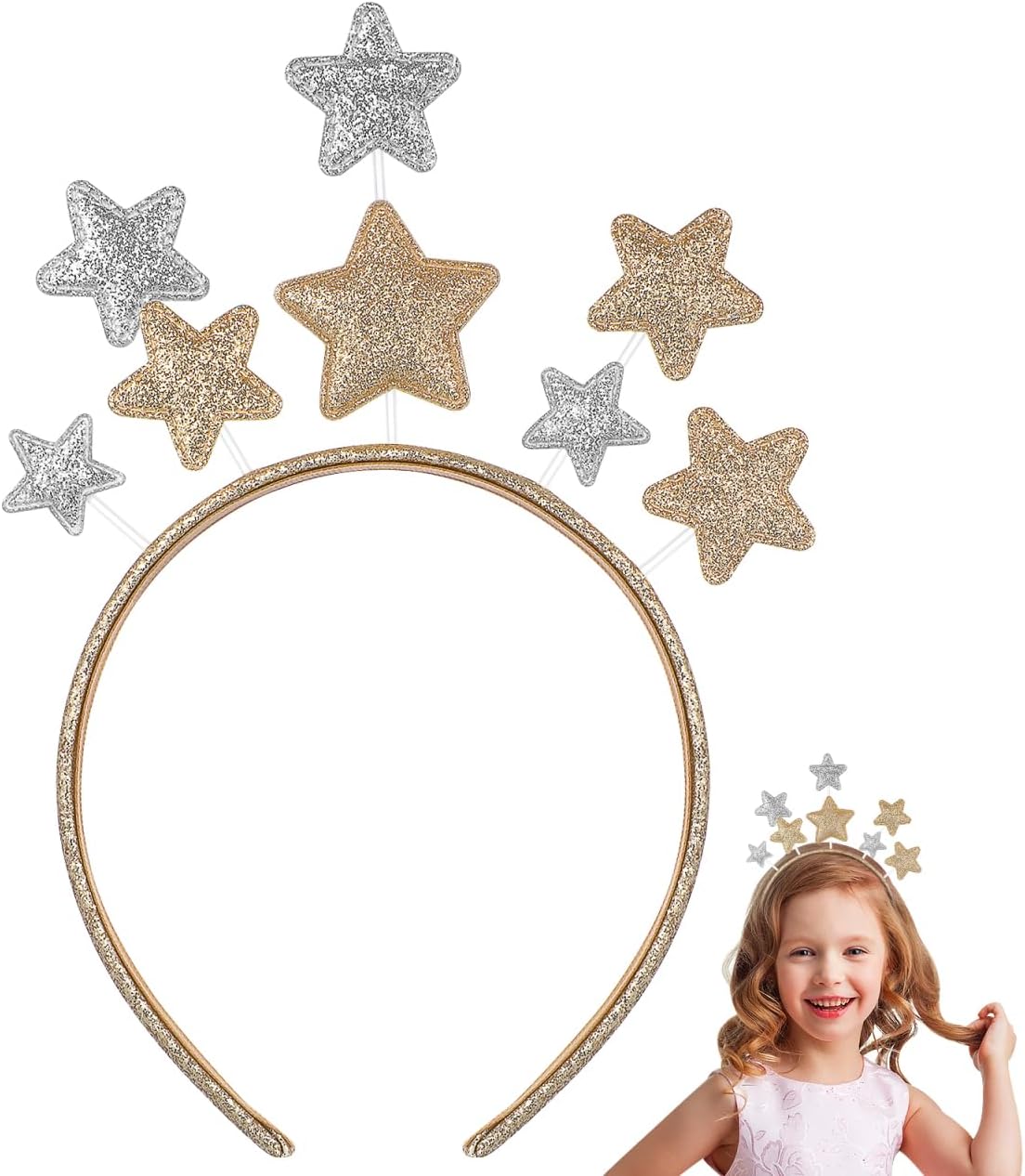 DOITOOL Christmas Star Headband Gold Glitter Star Headband for Girls Women, Holiday Party Hairband with Glitter Design 8.66x5.9 Inches 8.66x5.9 Inches