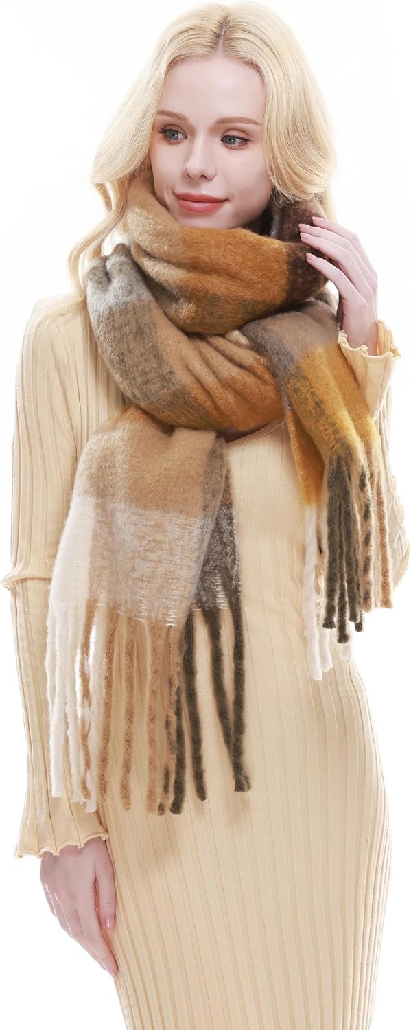 RIIQIICHY Plaid Scarf for Women Chunky Scarves Winter Warm Thick Oversized Blanket Scarf - Image 5