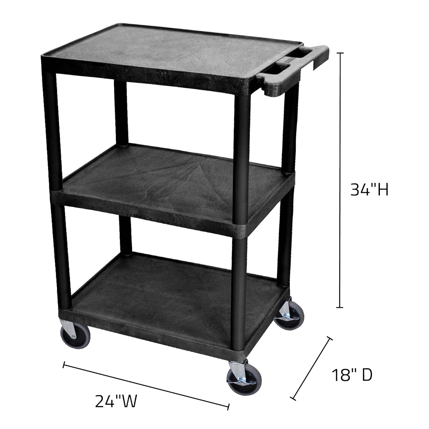 Luxor Multipurpose Storage Utility Cart 3 Shelves Structural Foam Plastic - Black : Office Products