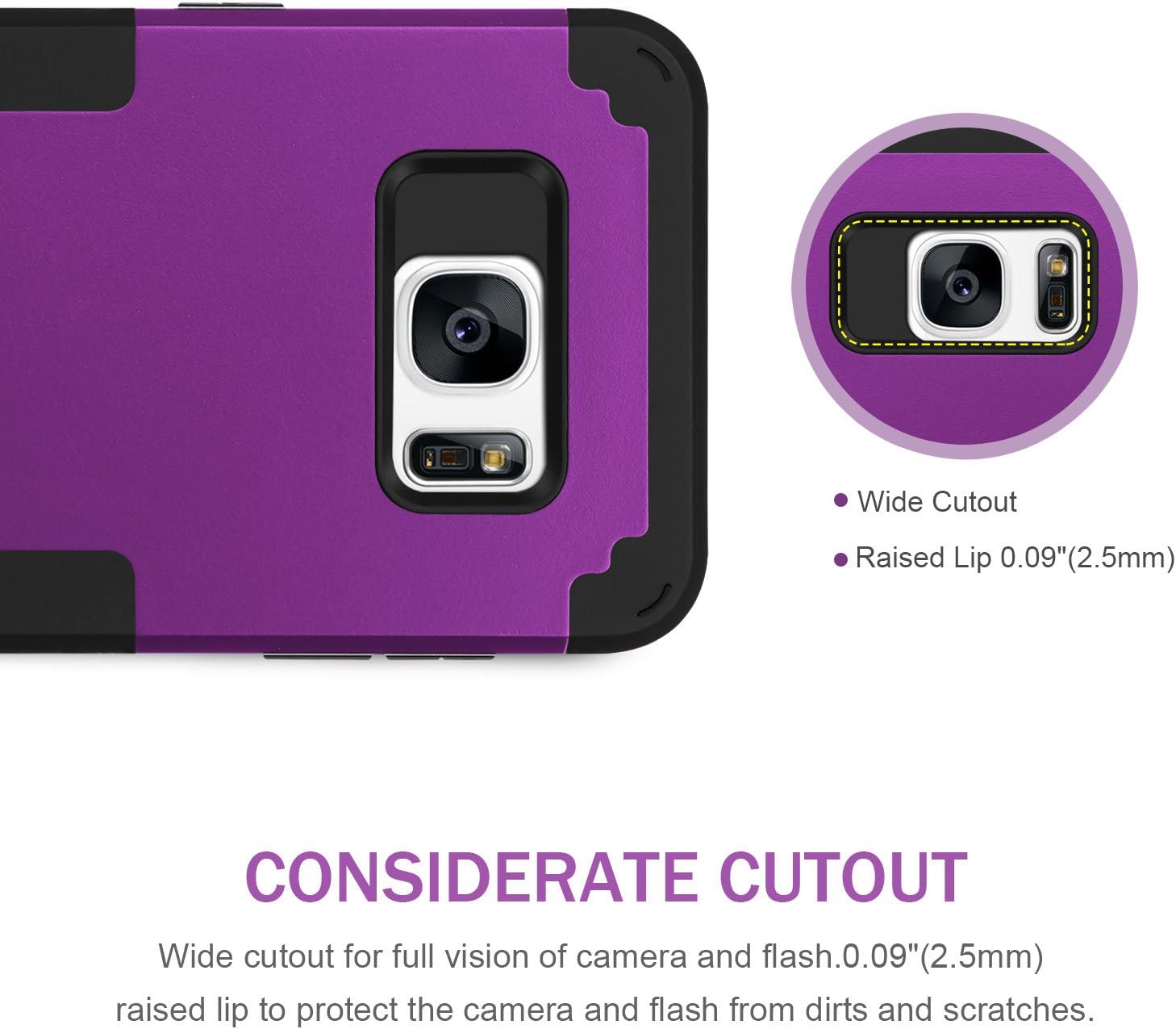 BENTOBEN Case for Galaxy S7, Heavy Duty Rugged Shockproof Drop Protection 3 in 1 Hybrid Hard PC Non-Slip Anti-Scratch Soft Rubber Bumper Protective Phone Cover Case for Samsung Galaxy S7, Purple/Black