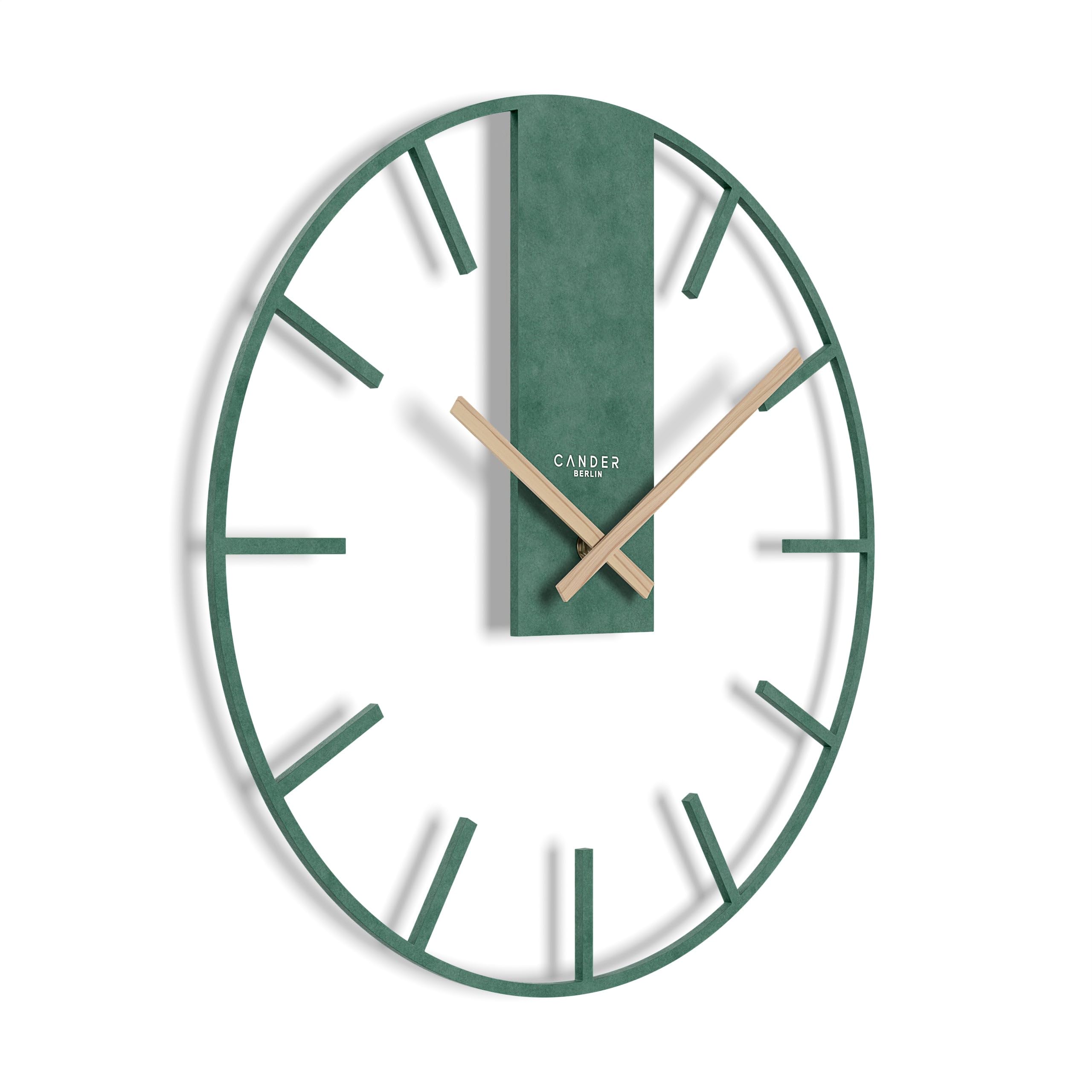 Cander Berlin JUVIRA XXL Vintage Wanduhr lautlos 40 cm MDF Holz-Zeiger ohne Tickgeräusche groß modern grün Wohnzimmer Küche