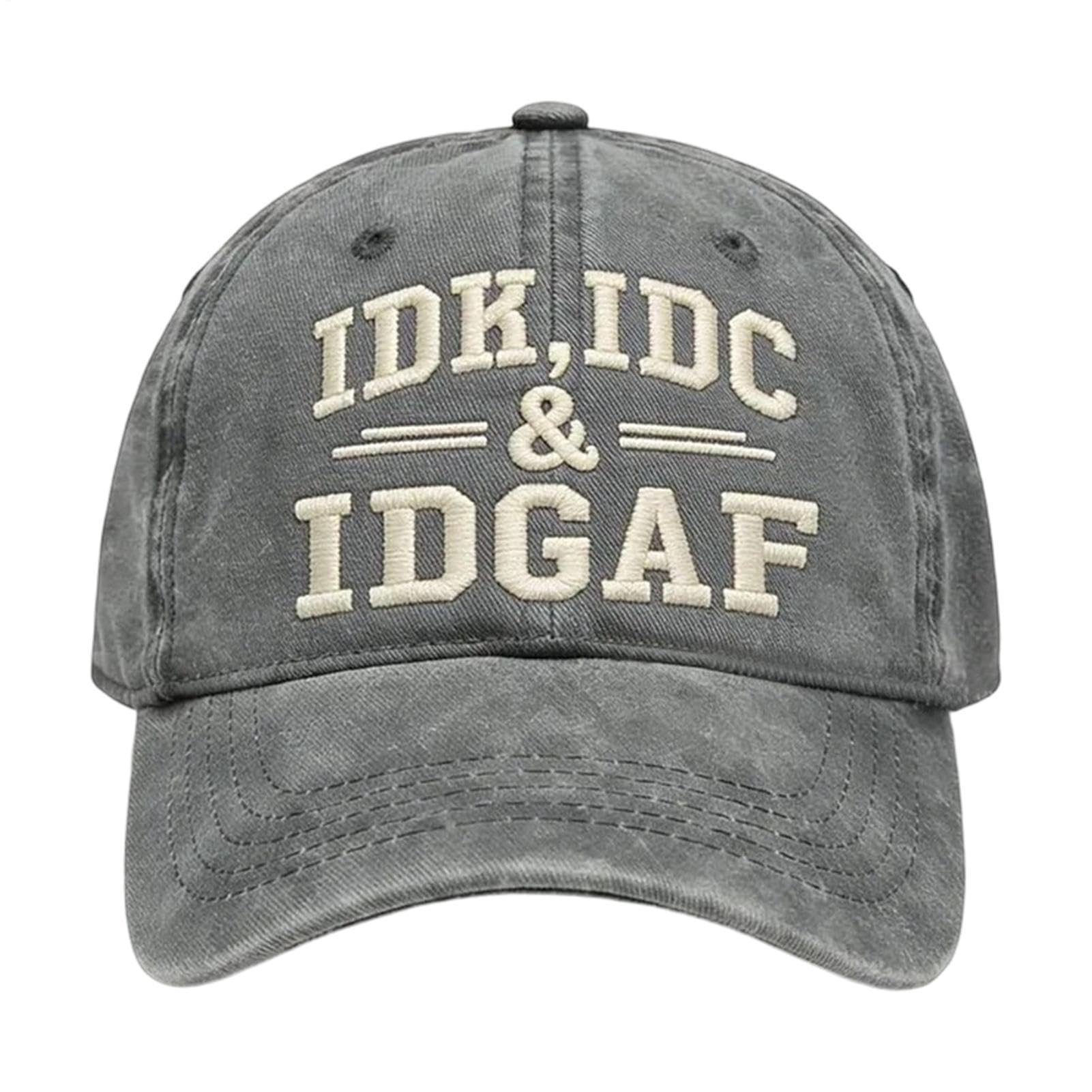 IDK IDC & IDGAF Embroidery Cap | Cotton Embroidered Adjustable Baseball Hat | Breathable Soft Dad Hat | for Adults Men Women Travel Camping Running Golf Hiking Fishing Sports Party