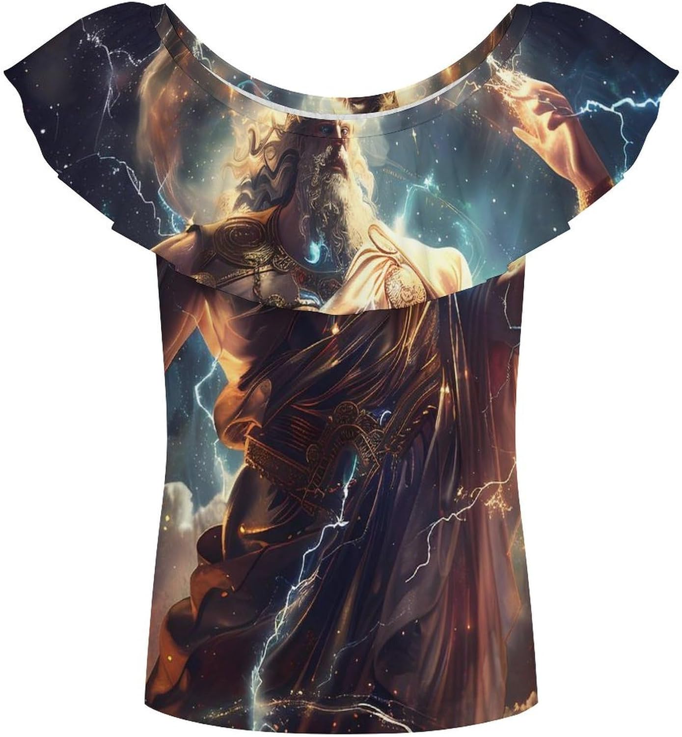 Zeus God Greek Mythology Girls T-Shirts Top Ruffle Short Sleeve Blouse Casual Graphic Tees