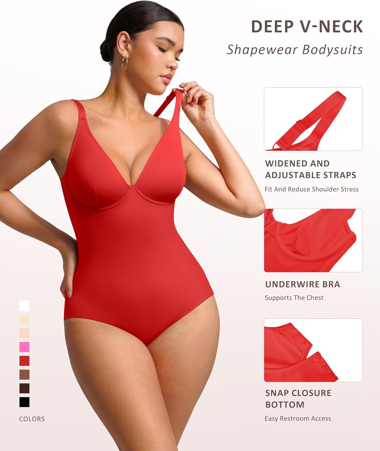 FeelinGirl Shapewear Bodysuits for Women Tummy Control Body Suits Deep V Neck Corset Body Shaper Tops - Image 3
