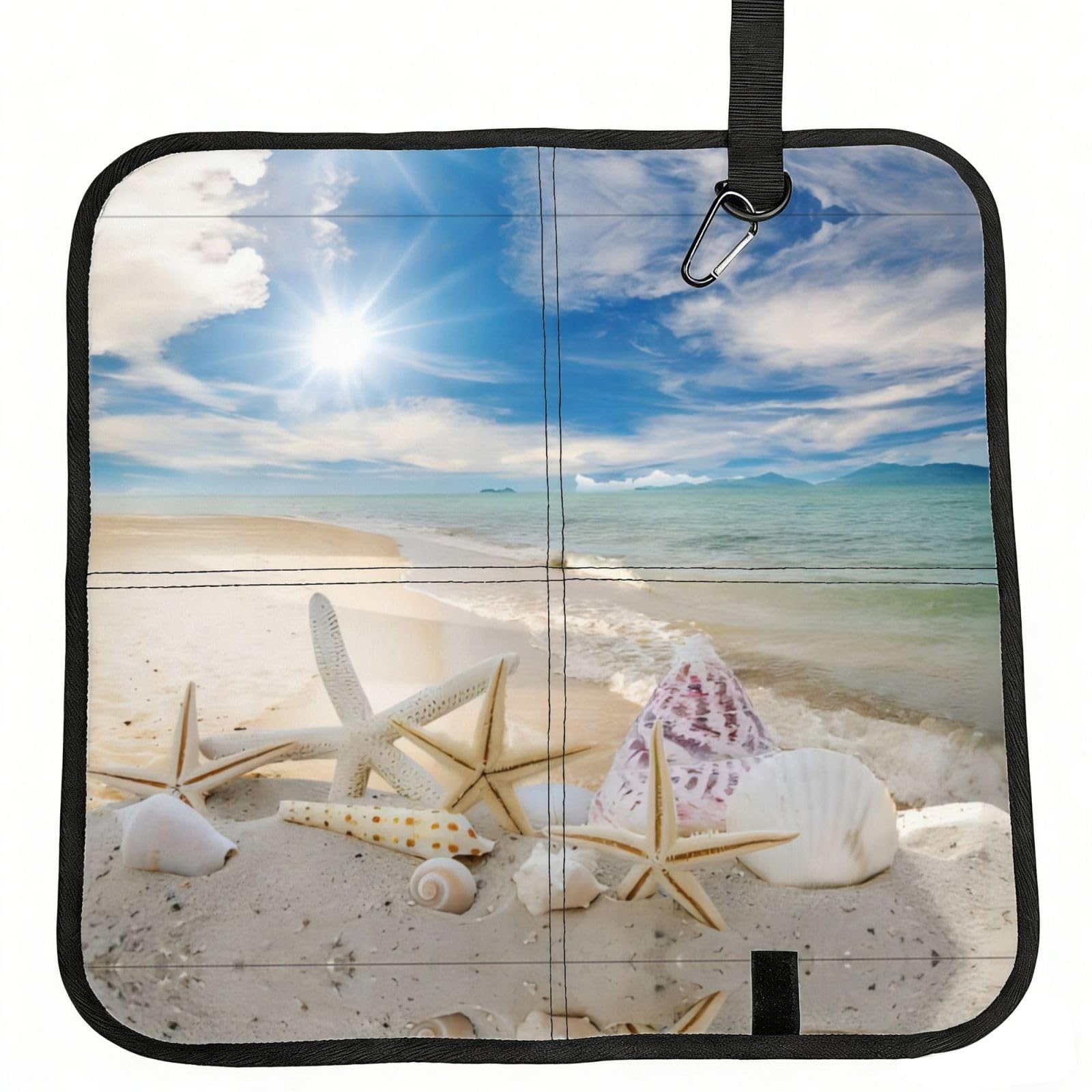 WBQLSL Beach Starfish Foldable Seat Cushion - Portable Stadium Pad with Carabiner for Camping Hiking Picnic Beach