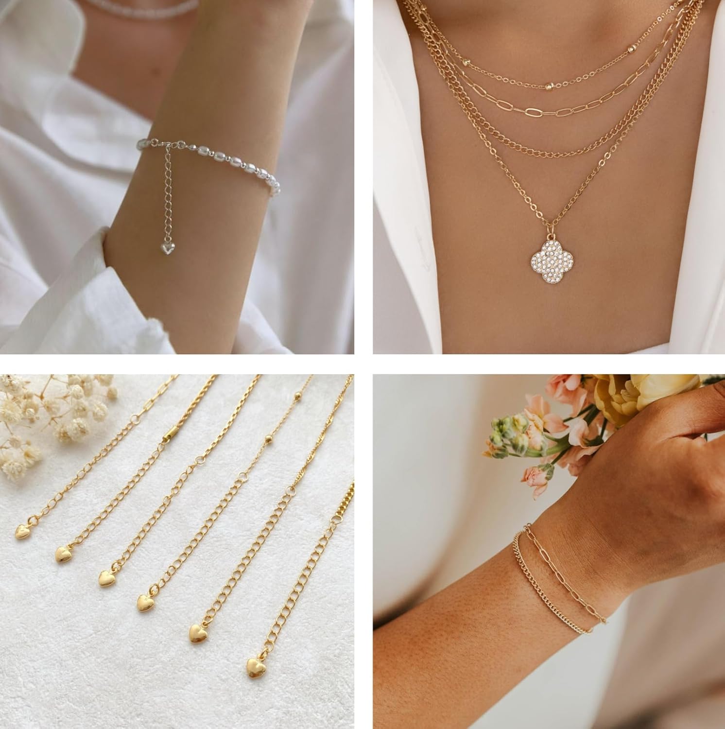 Kyutong 2 Rolls Gold and Silver Extender Chain for Jewelry Making 3MM Wide Curb Links Stainless Steel Necklace Chains Spool on Bulk with Lobster Clasps Jump Rings Jewelry Supplies for Crafts DIY - Image 6