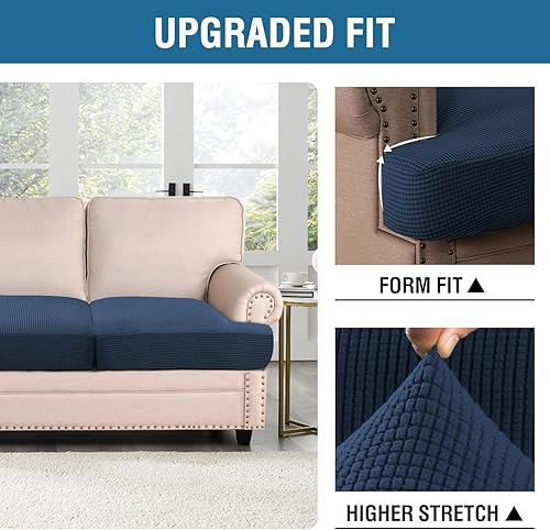 Miniatura 5 de H.VERSAILTEX Fundas elásticas para sofá de 3 piezas con cojines en forma de T, fundas de cojín individuales para sofá de 3 cojines, fundas con