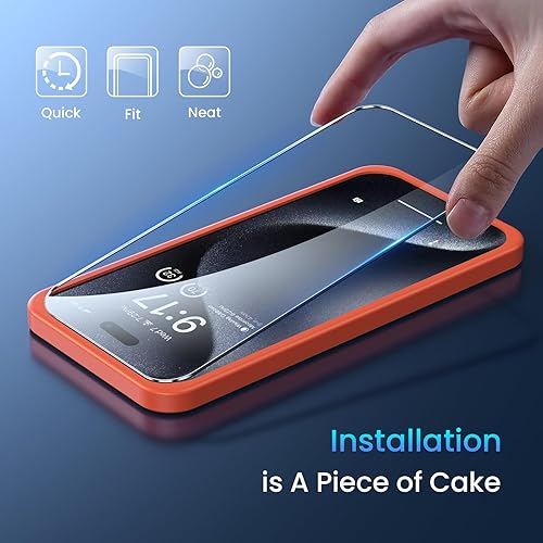 Miniatura 6 de Fotbor Paquete de 3 + 3 protectores de pantalla para iPhone 15 Pro Max con protector de lente de cámara, marco de vidrio templado inastillable de