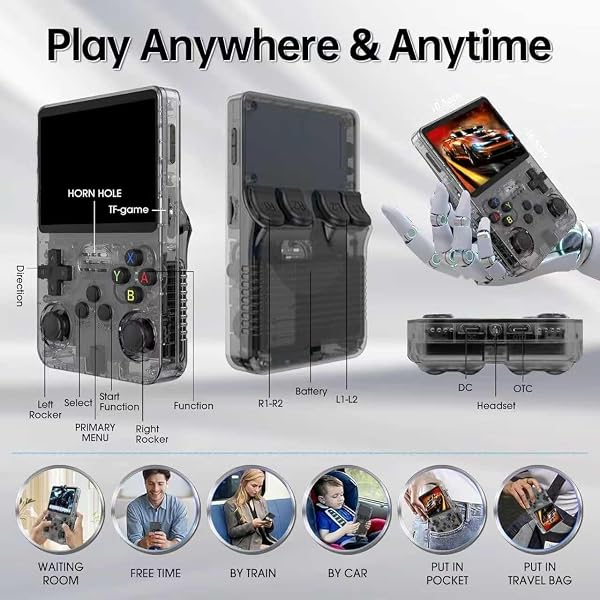 R36S Console di gioco portatile retrò, 128 GB precaricati per videogiochi, supporta oltre 30 simulatori, console emulatore di gioco portatile alimentata da Linux, con schermo HD IPS da 3.5 pollici - 4