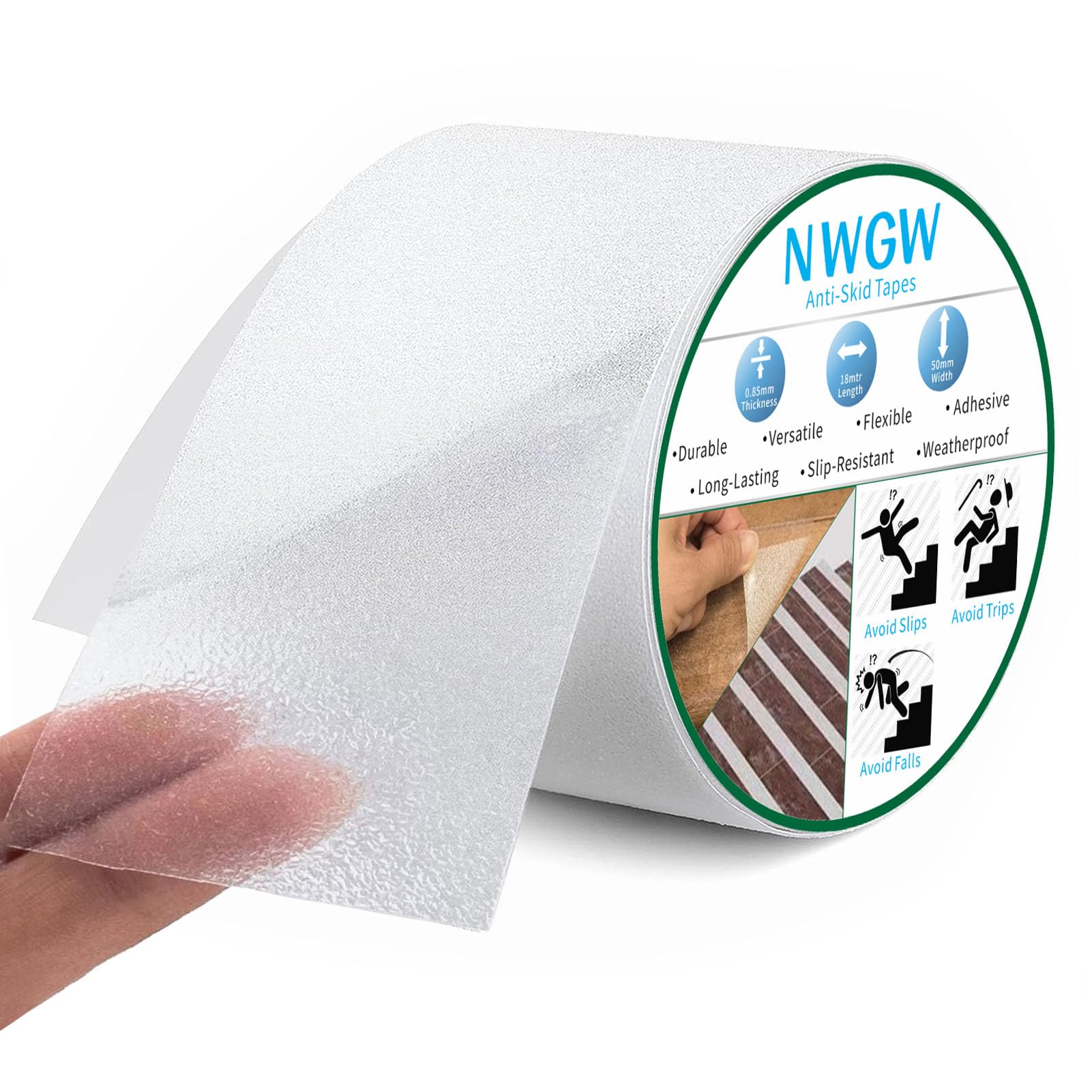 NWGW Clear Anti Slip Tape for Stairs & Bathtubs, 4" x35FT Non-Skid Transparent Grip Tape - Soft PVC Safety Traction for Bare Feet, Pool Decks, Boats, Shower Floors