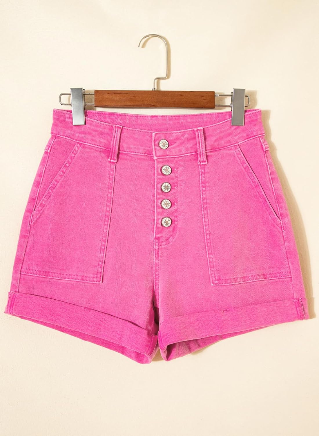 Sidefeel Womens Jean Shorts High Waisted Stretchy Buttoned Folded Hem Zimbaplatinum Denim Shorts