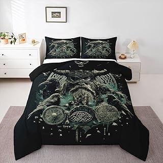 Erosebridal Viking Warrior Comforter Set Full Retro Wolf Viking Bedding Set Exotic Mythology Norse Comforter for Kids Boys Girls Ancient Nordic Warrior Quilt Duvet